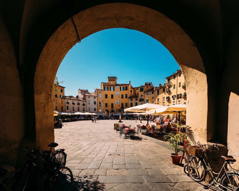 Anfiteatro or amphitheatre plaza in Lucca Italy